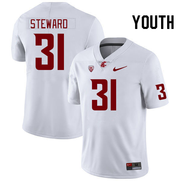 Youth #31 Kalani Steward Washington State Cougars College Football Jerseys Stitched Sale-White